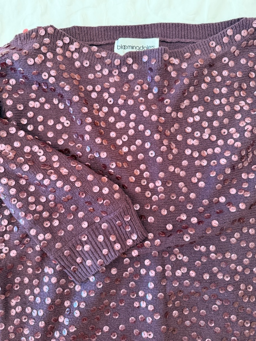 Women’s Elbow-Length Sleeve Sweater Purple with Sequins Bloomingdale’s Sz L